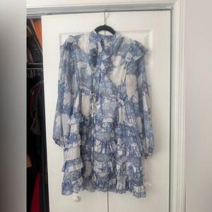 Floral Blue and White Mini Dress